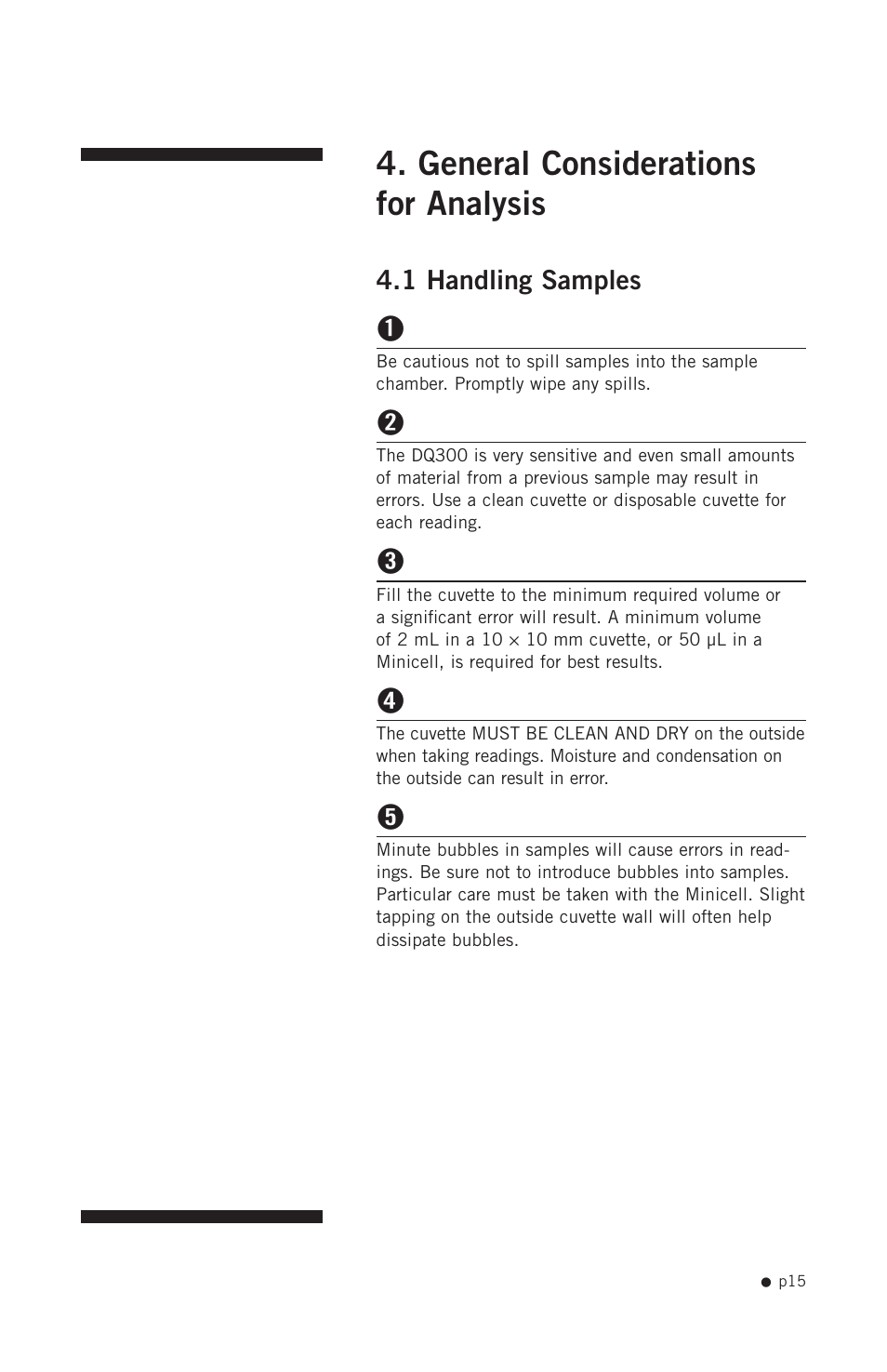 General considerations for analysis, 1 handling samples | Hoefer DQ300 User Manual | Page 23 / 30