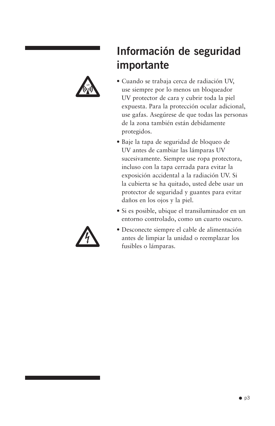 Información de seguridad importante | Hoefer UV20 User Manual | Page 11 / 21