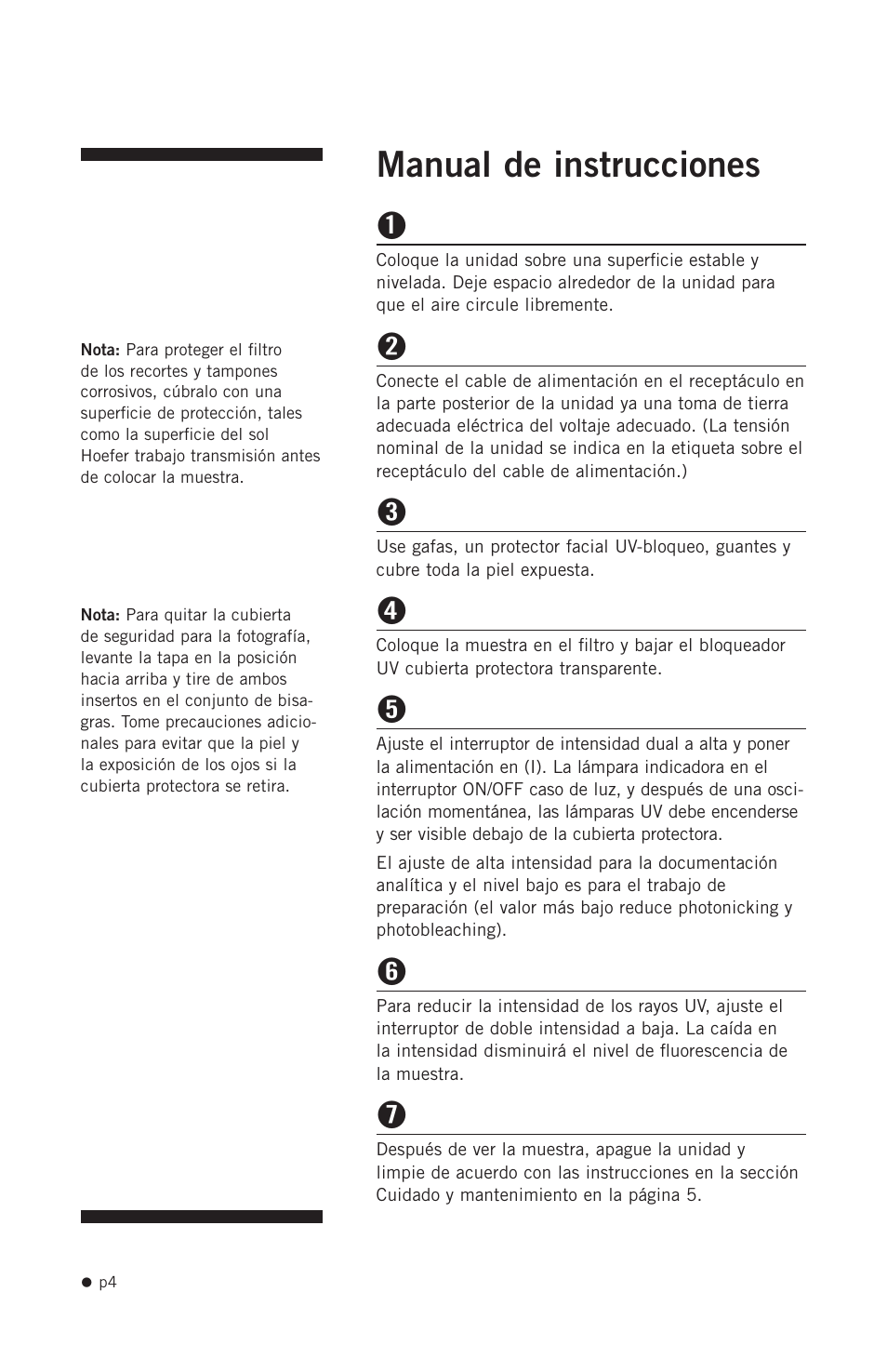 Manual de instrucciones | Hoefer UV20 User Manual | Page 12 / 21