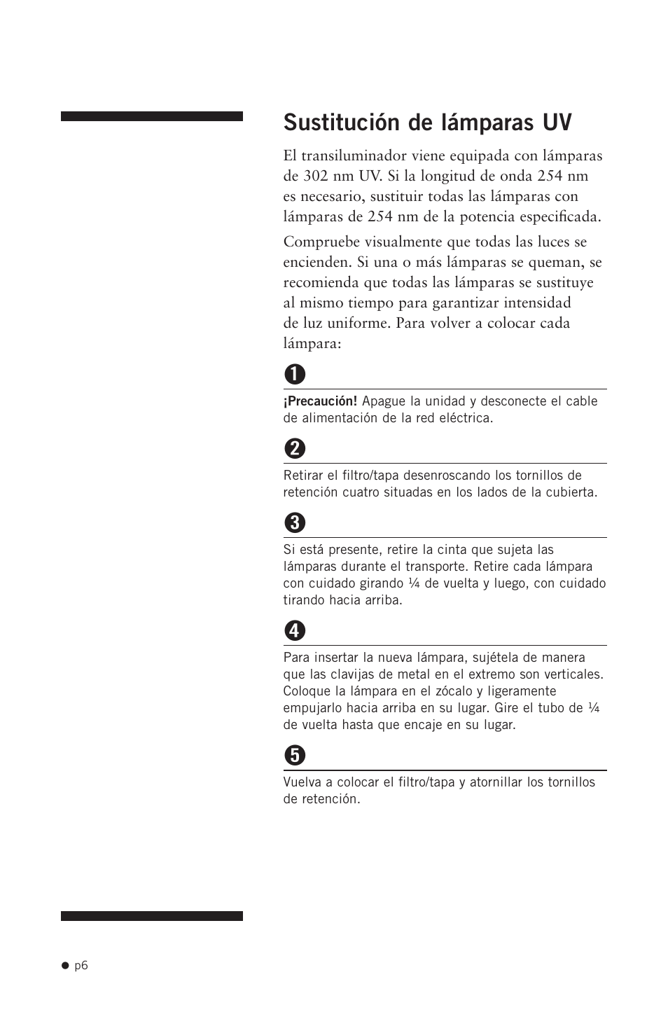 Sustitución de lámparas uv | Hoefer UV20 User Manual | Page 14 / 21