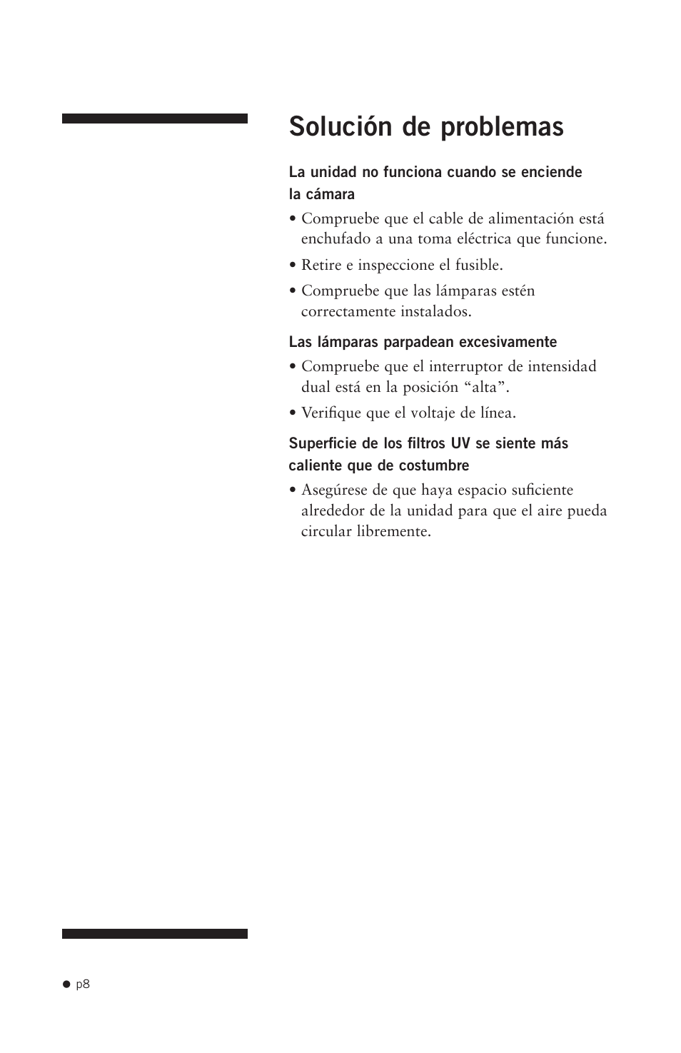 Solución de problemas | Hoefer UV20 User Manual | Page 16 / 21