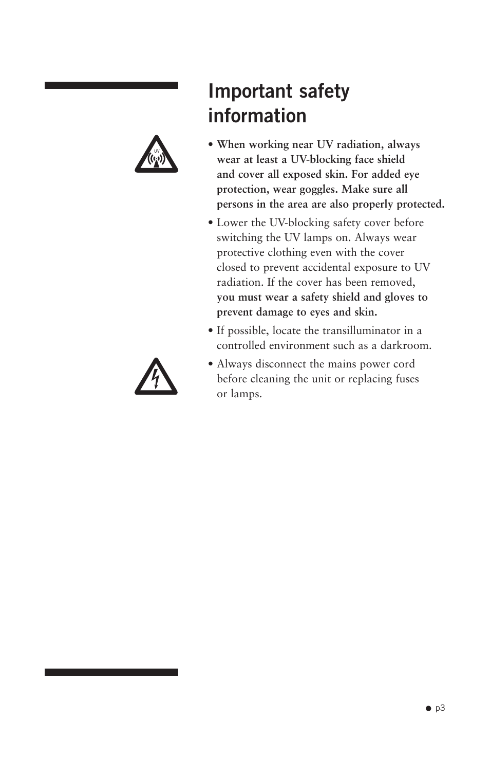 Important safety information | Hoefer UV20 User Manual | Page 11 / 21