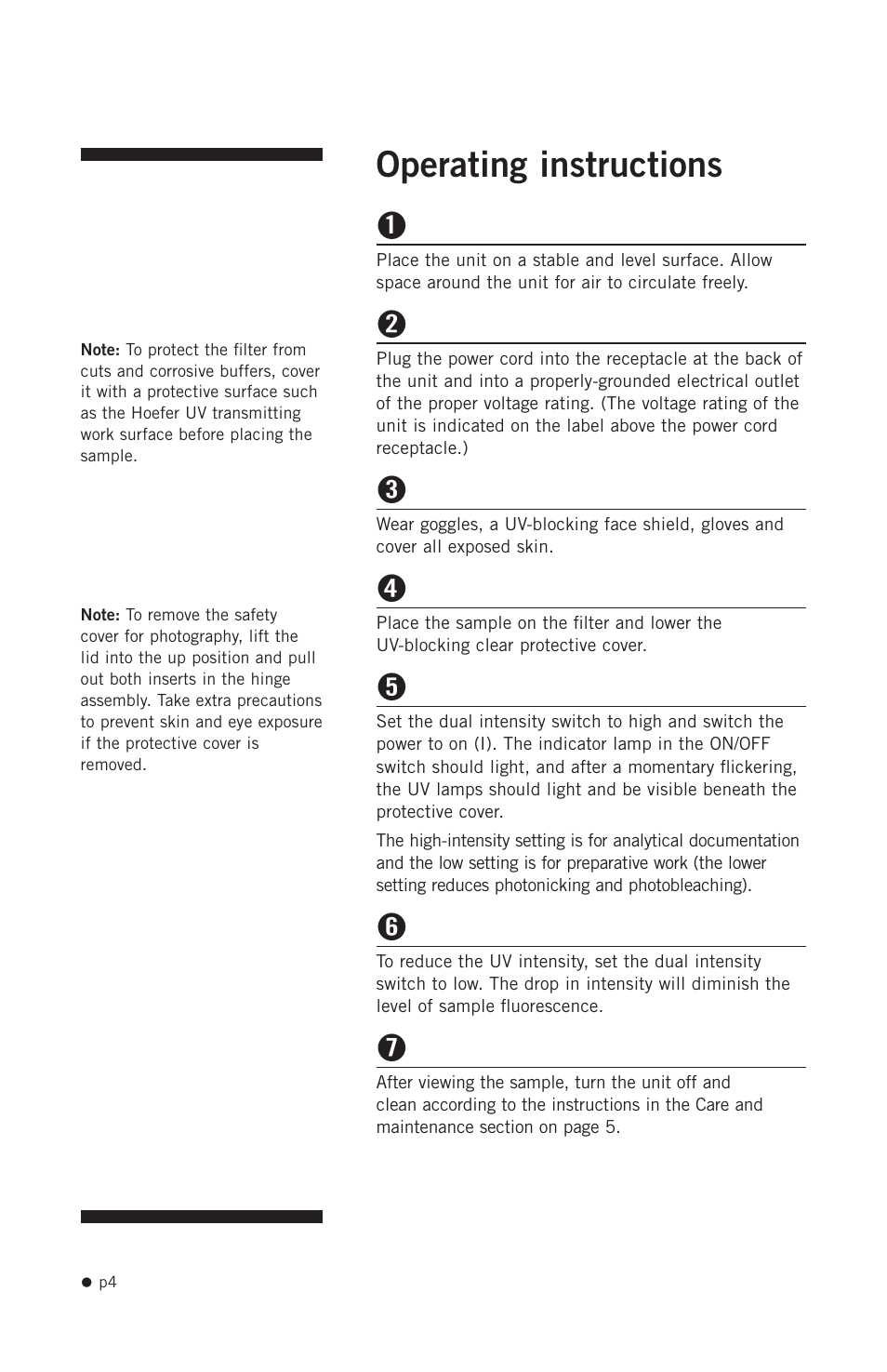 Operating instructions | Hoefer UV20 User Manual | Page 12 / 21