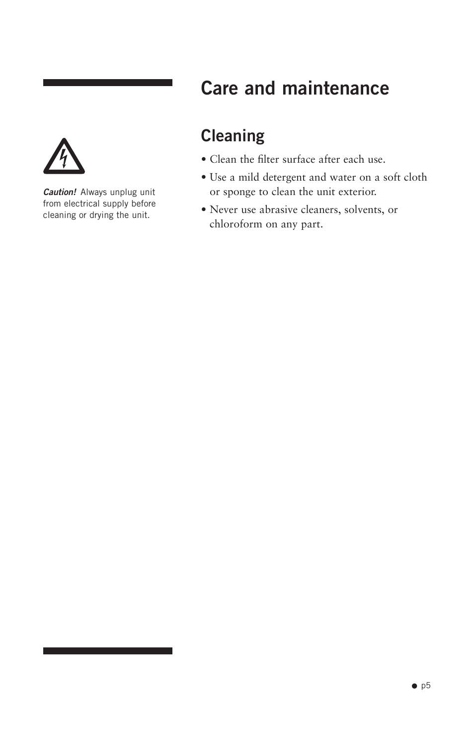 Care and maintenance, Cleaning | Hoefer UV20 User Manual | Page 13 / 21