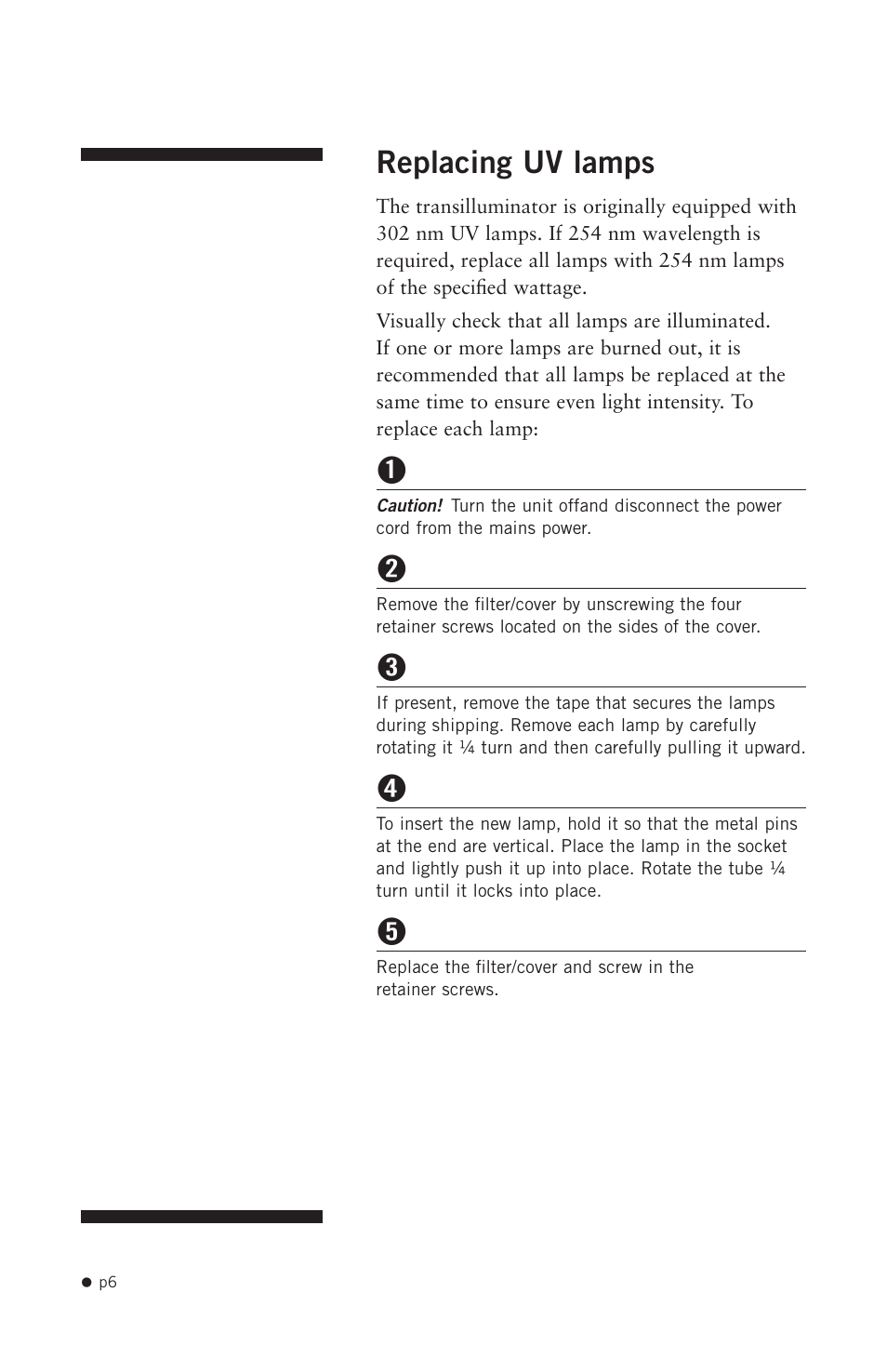 Replacing uv lamps | Hoefer UV20 User Manual | Page 14 / 21