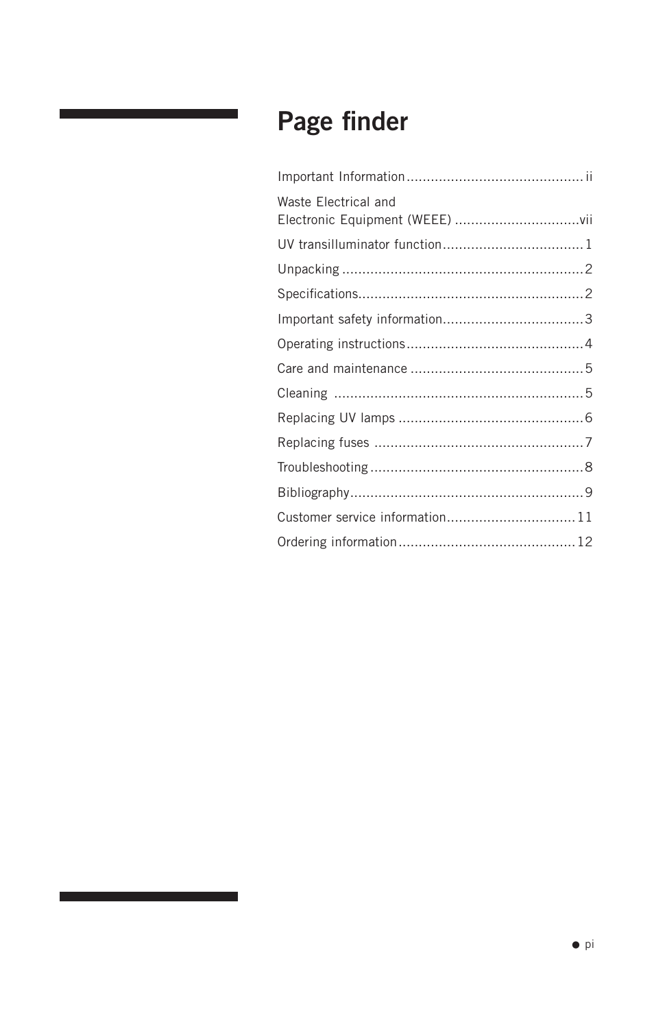 Page finder | Hoefer UV20 User Manual | Page 2 / 21