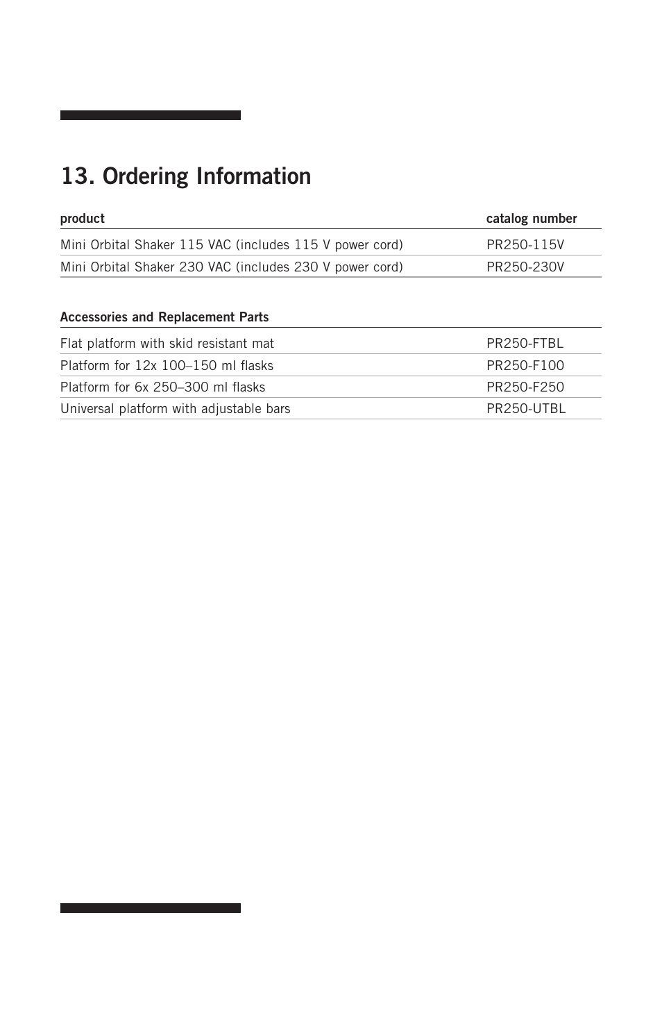 Ordering information | Hoefer PR250 User Manual | Page 17 / 18