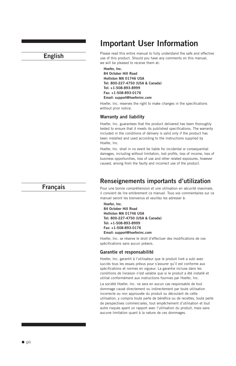 Important user information | Hoefer PR250 User Manual | Page 3 / 18