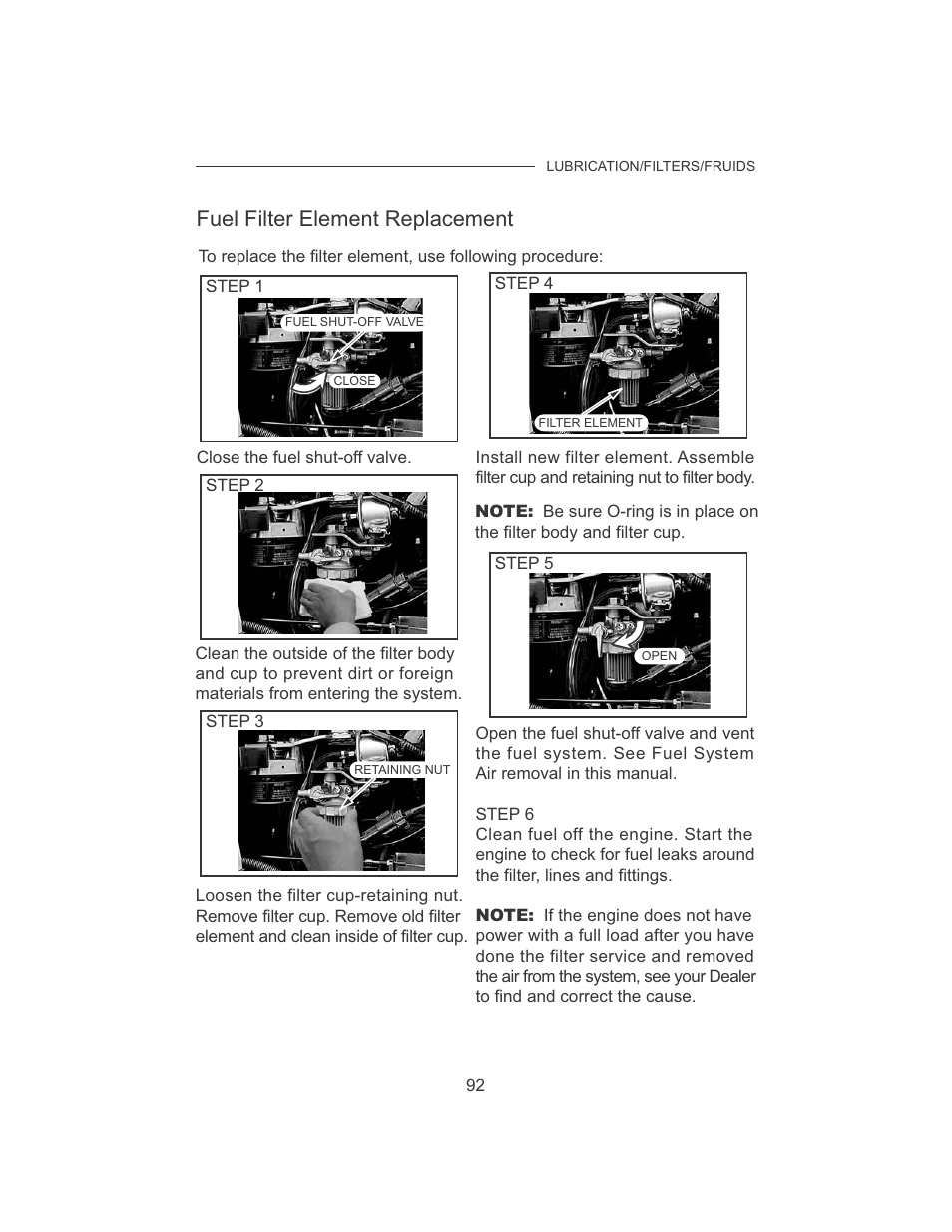 Fuel filter element replacement | Cub Cadet 7532 User Manual | Page 100 / 126