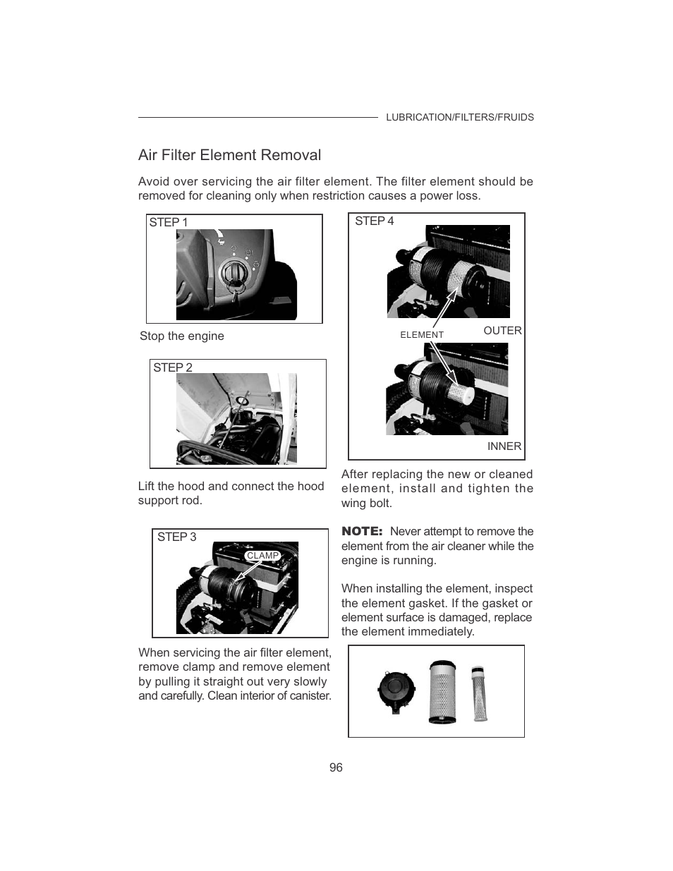 Air filter element removal | Cub Cadet 7532 User Manual | Page 104 / 126