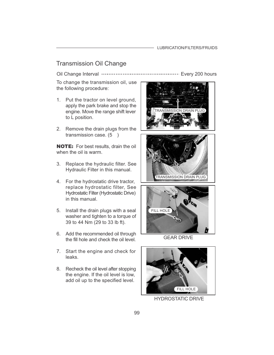 Transmission oil change | Cub Cadet 7532 User Manual | Page 107 / 126