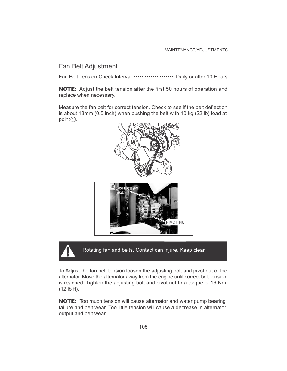 Fan belt adjustment | Cub Cadet 7532 User Manual | Page 113 / 126