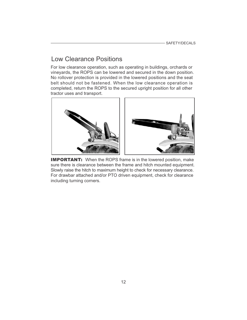 Low clearance positions | Cub Cadet 7532 User Manual | Page 20 / 126