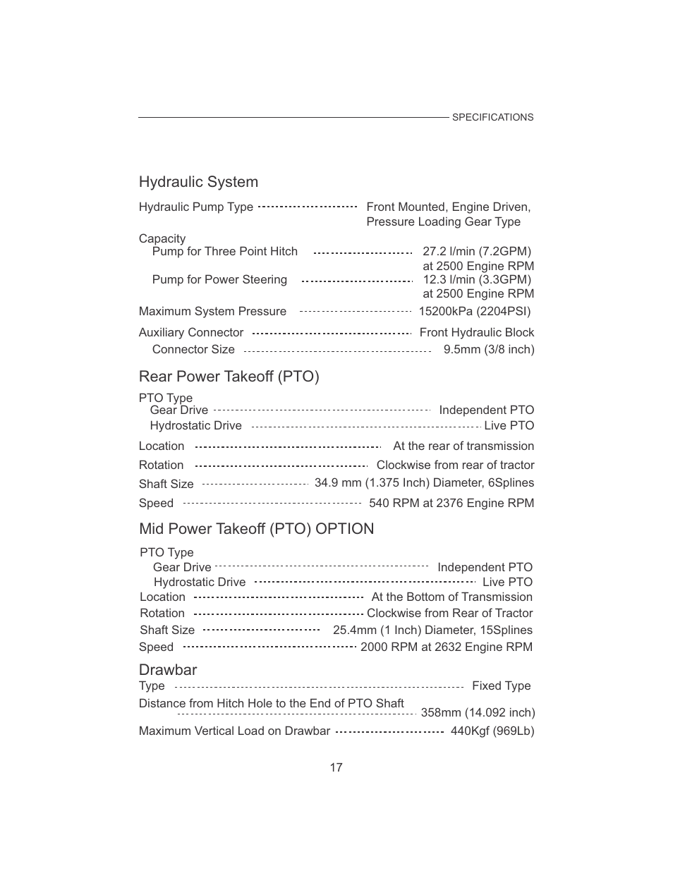 Hydraulic system, Rear power takeoff (pto), Mid power takeoff (pto) option | Drawbar | Cub Cadet 7532 User Manual | Page 25 / 126
