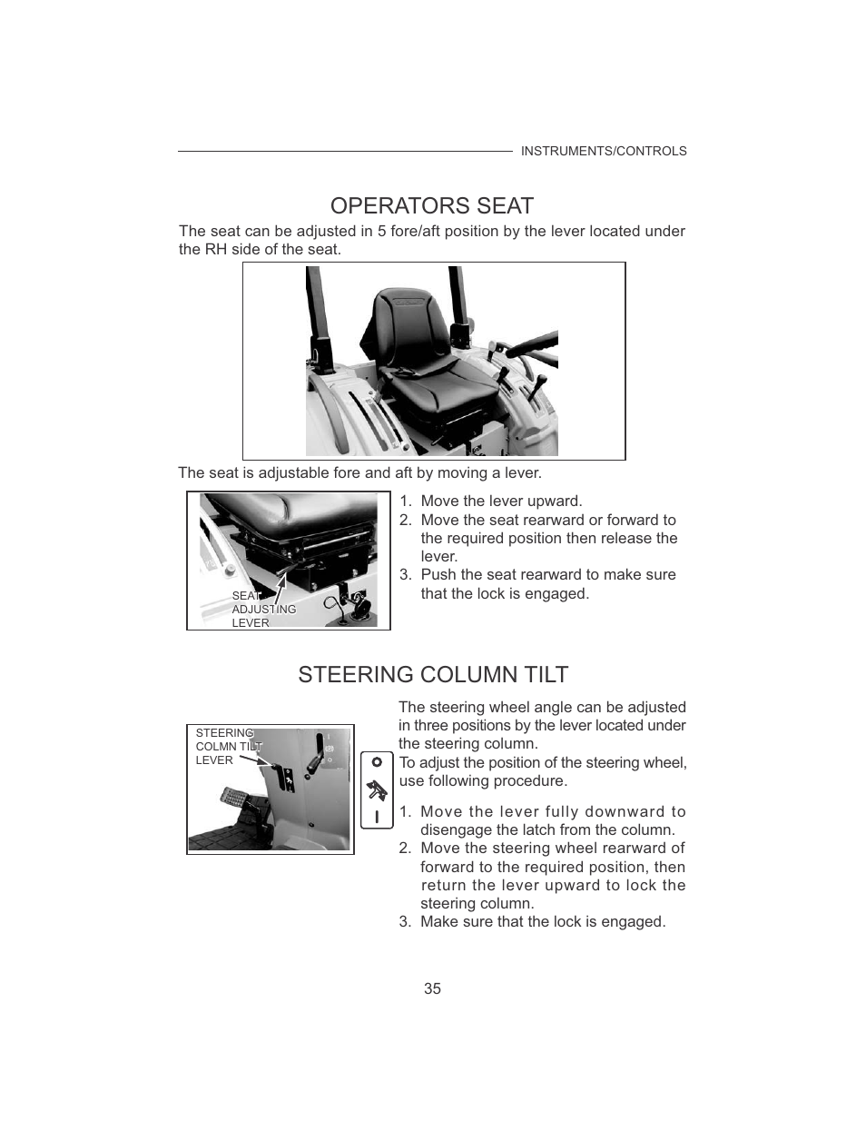 Operators seat, Steering column tilt | Cub Cadet 7532 User Manual | Page 43 / 126