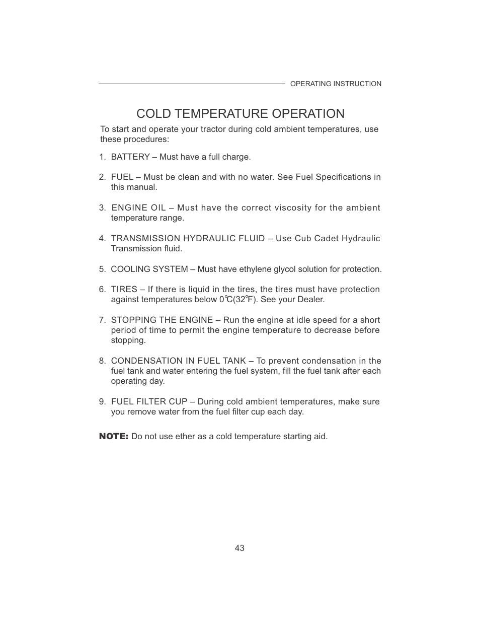 Cold temperature operation | Cub Cadet 7532 User Manual | Page 51 / 126