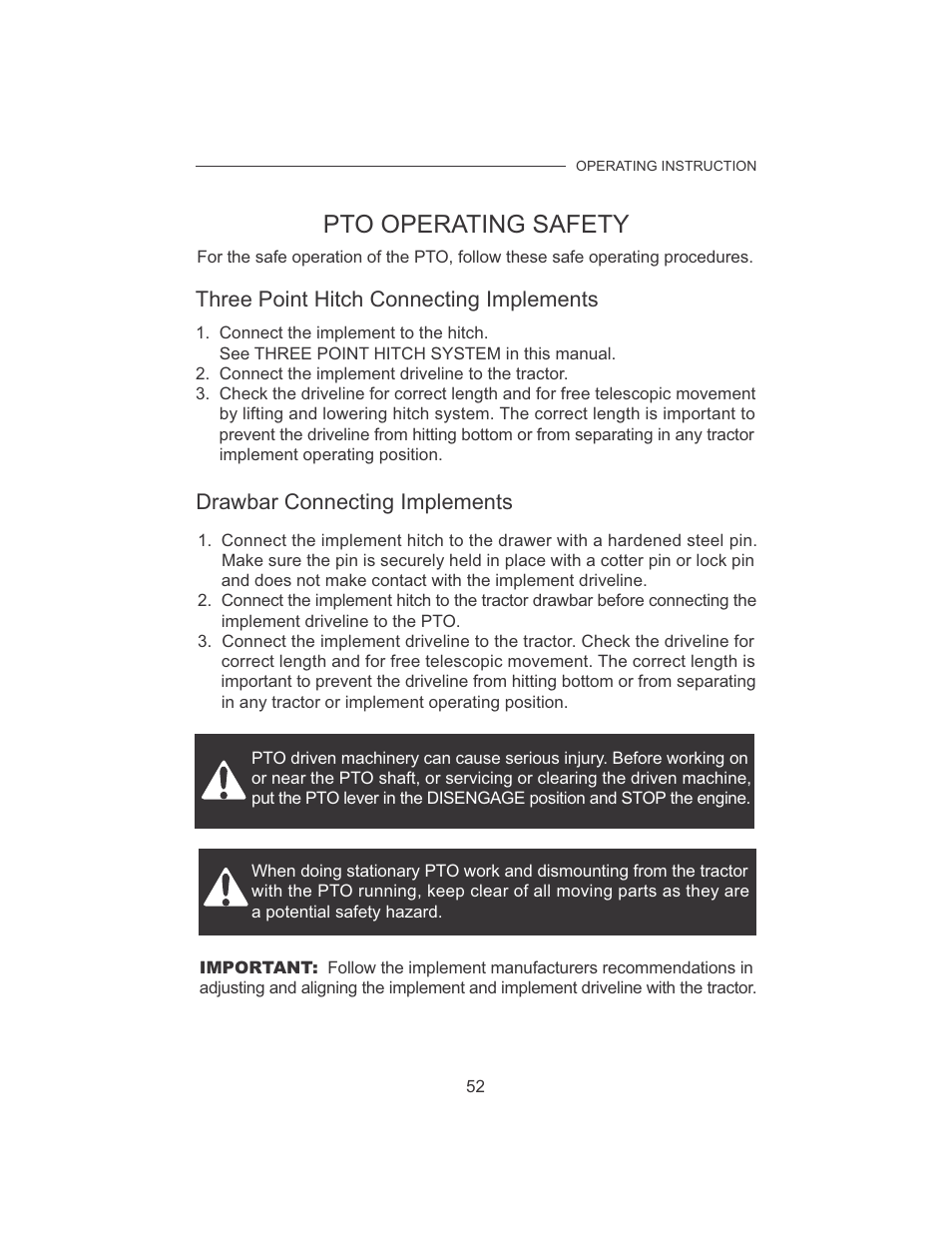 Pto operating safety | Cub Cadet 7532 User Manual | Page 60 / 126