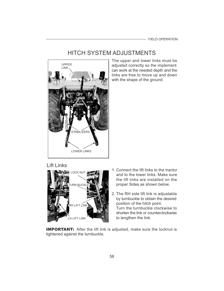 Hitch system adjustments, Lift links | Cub Cadet 7532 User Manual | Page 66 / 126