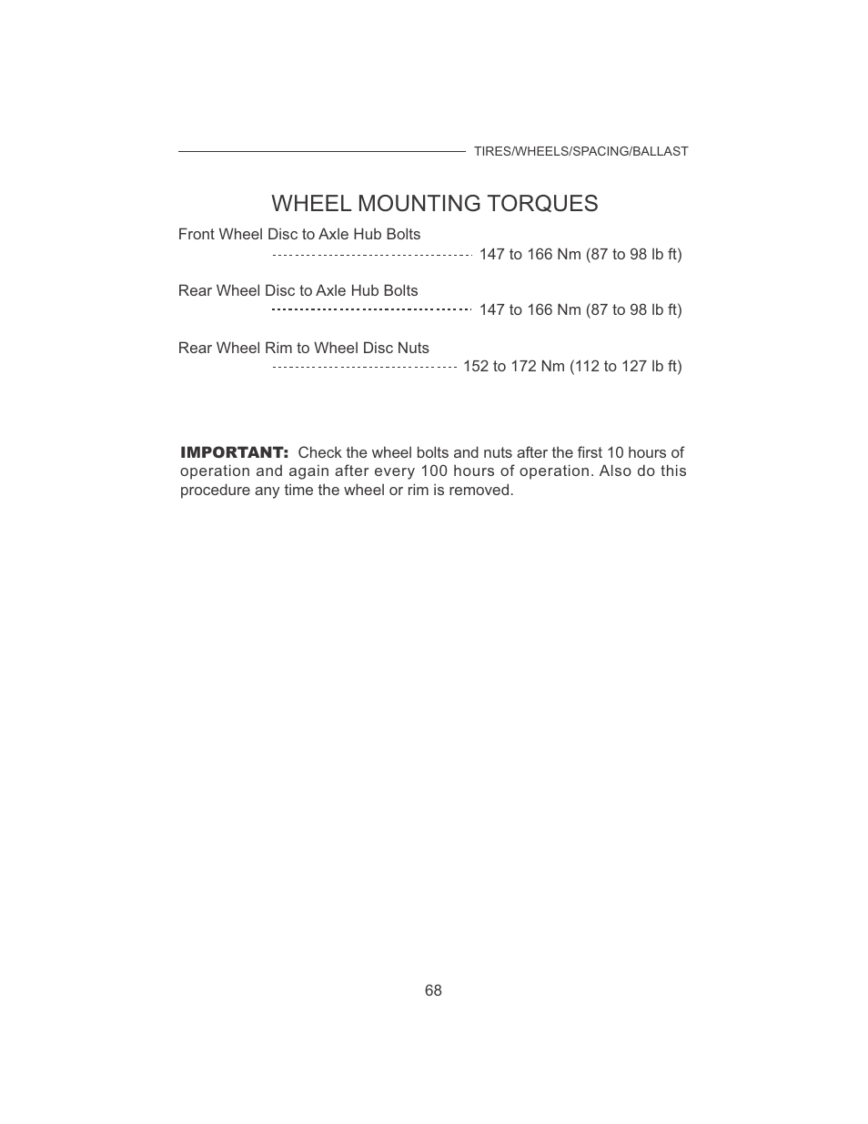 Wheel mounting torques | Cub Cadet 7532 User Manual | Page 76 / 126