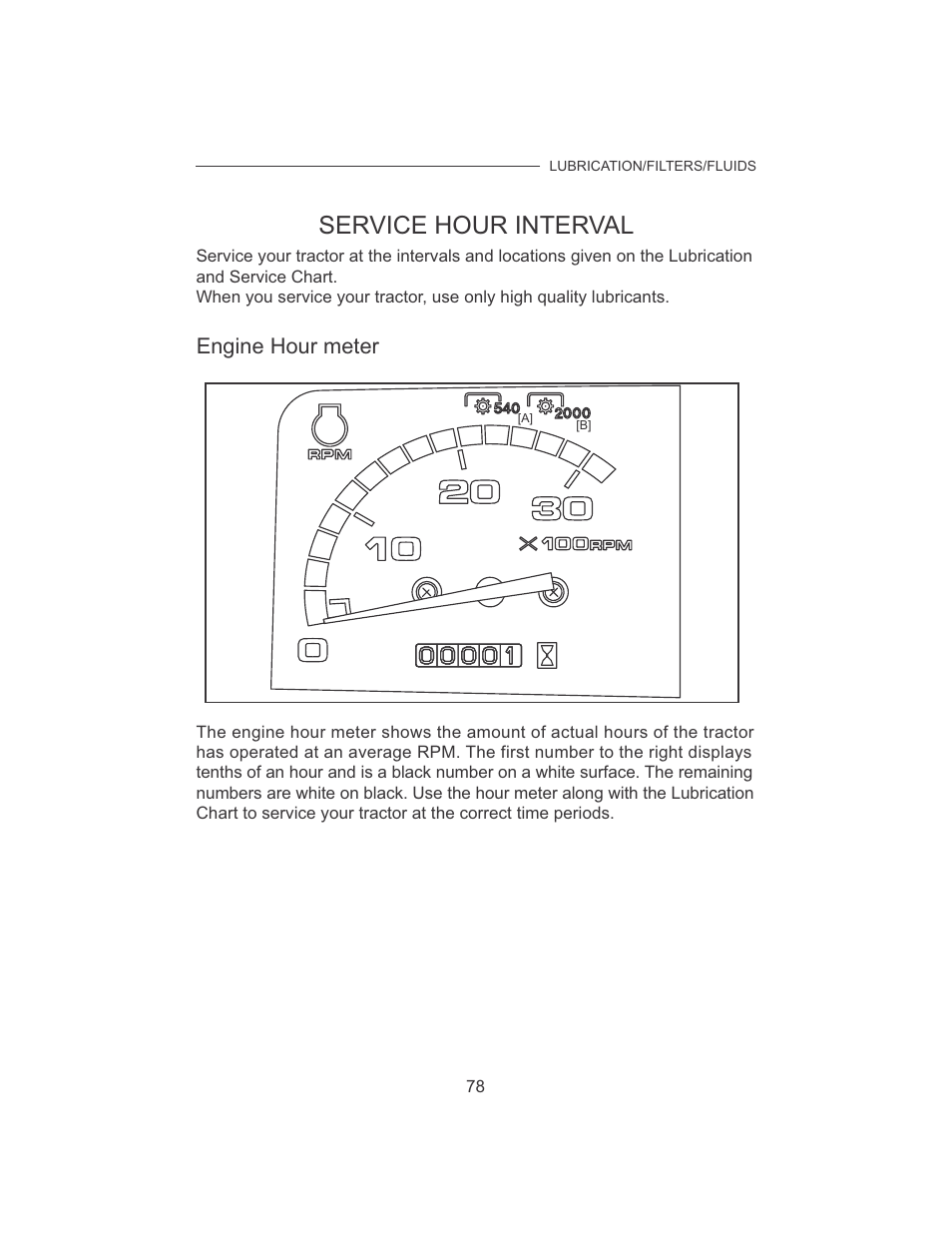 Service hour interval, Engine hour meter | Cub Cadet 7532 User Manual | Page 86 / 126