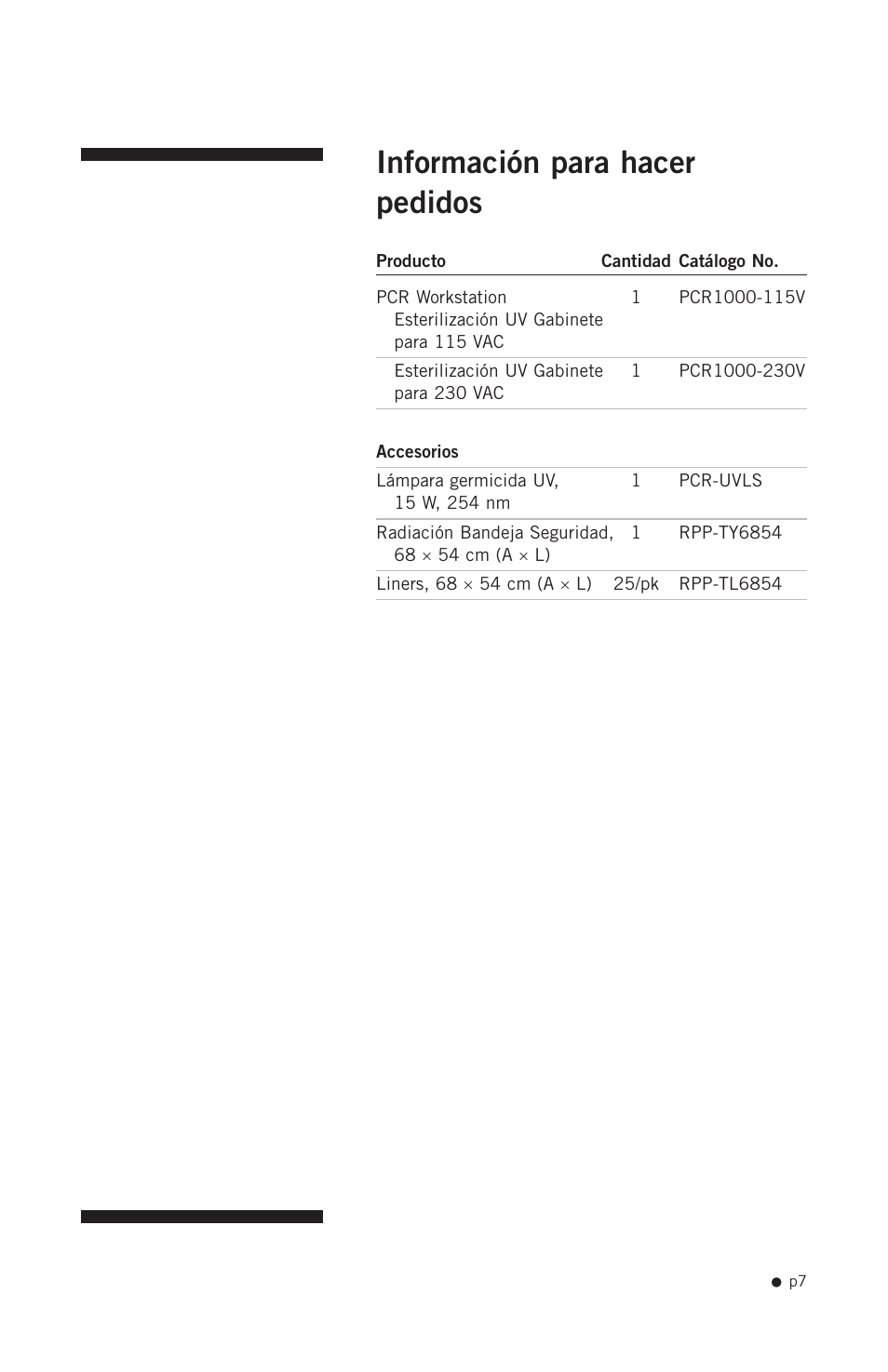 Información para hacer pedidos | Hoefer PCR1000 User Manual | Page 18 / 19