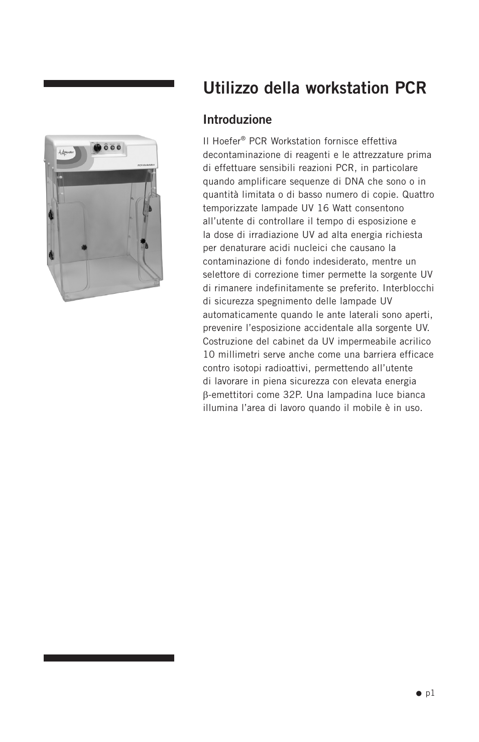 Utilizzo della workstation pcr, Introduzione | Hoefer PCR1000 User Manual | Page 12 / 19