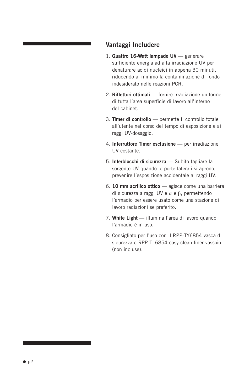 Vantaggi includere | Hoefer PCR1000 User Manual | Page 13 / 19