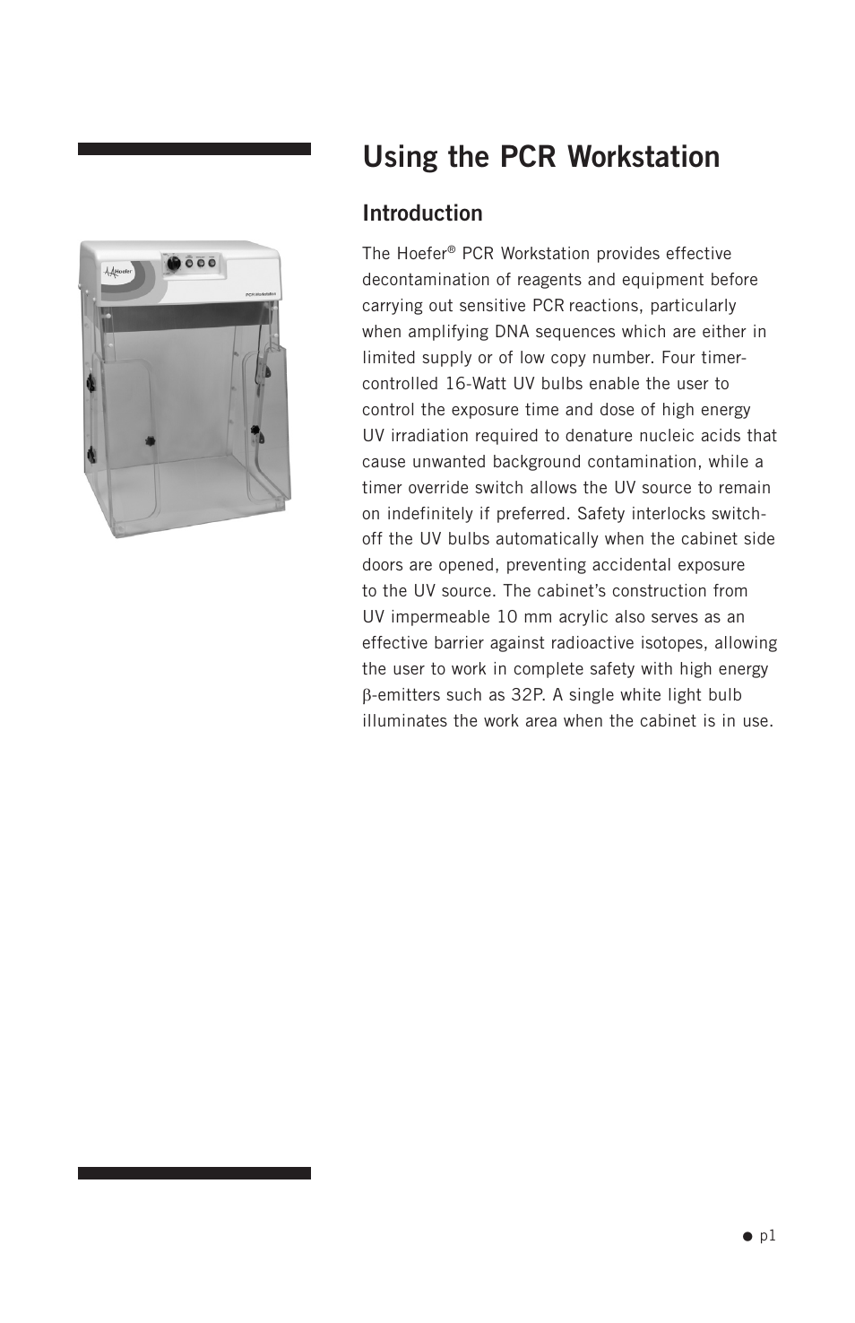 Using the pcr workstation, Introduction | Hoefer PCR1000 User Manual | Page 12 / 19