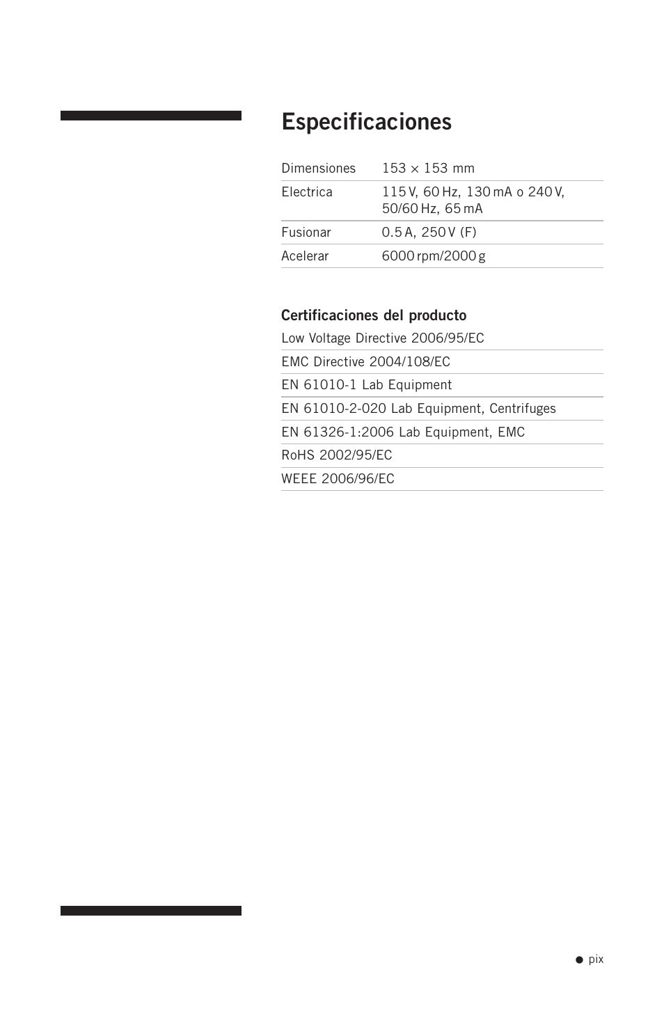 Especificaciones | Hoefer CF1000 User Manual | Page 10 / 15
