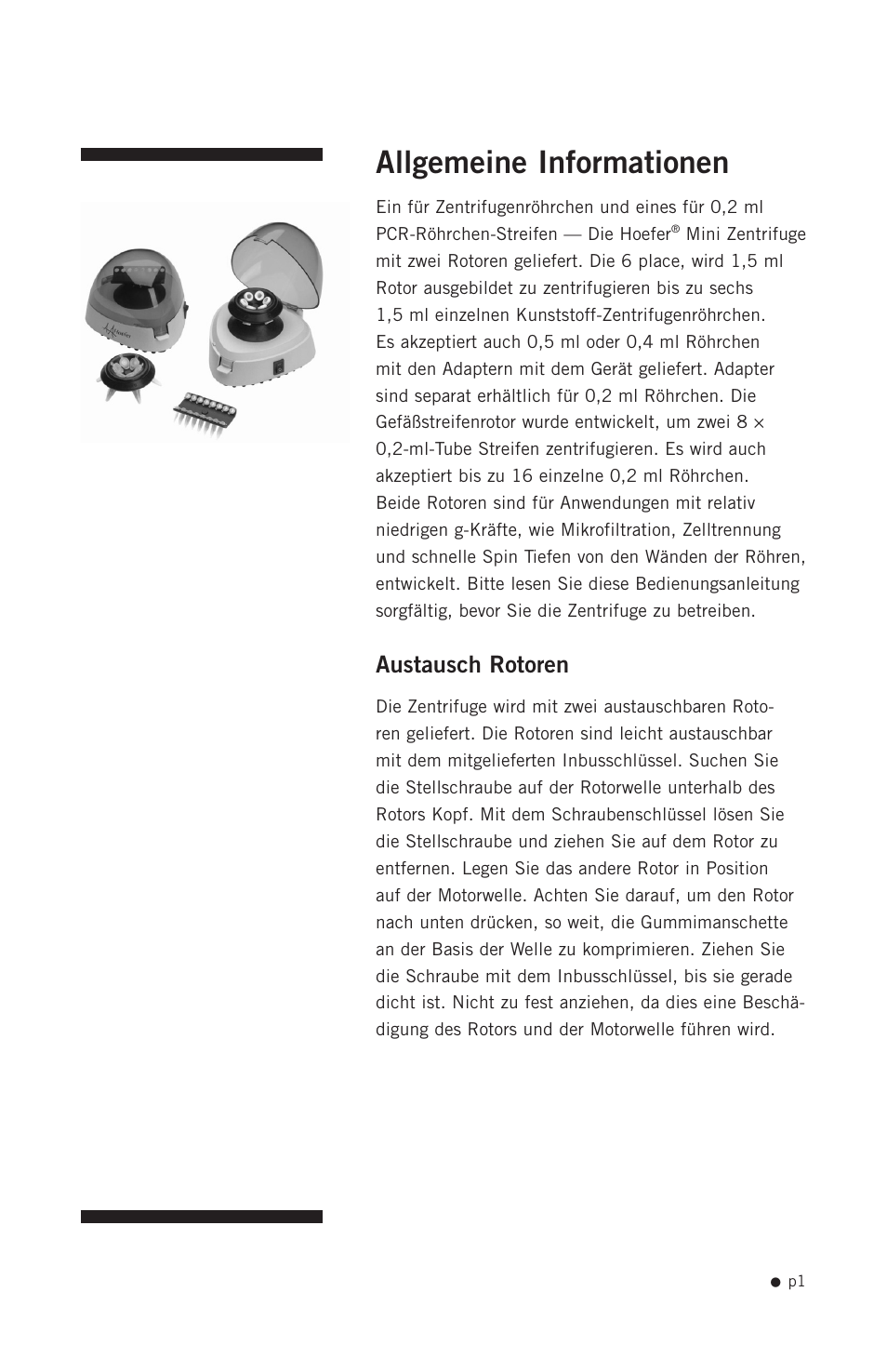 Allgemeine informationen, Austausch rotoren | Hoefer CF1000 User Manual | Page 11 / 15