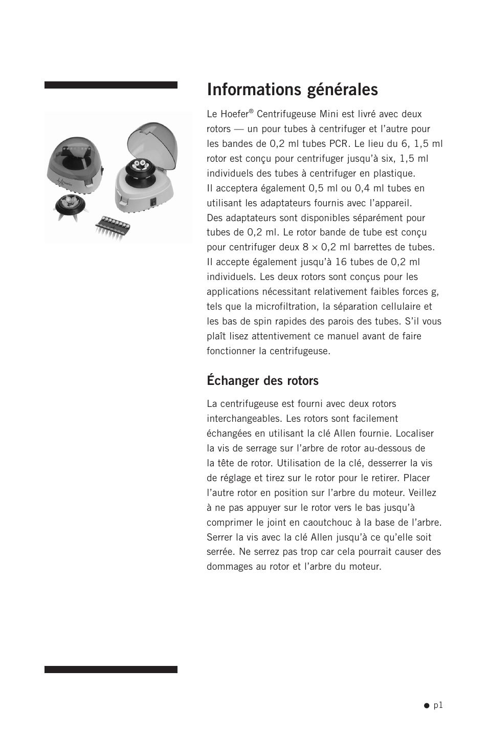 Informations générales, Échanger des rotors | Hoefer CF1000 User Manual | Page 11 / 15