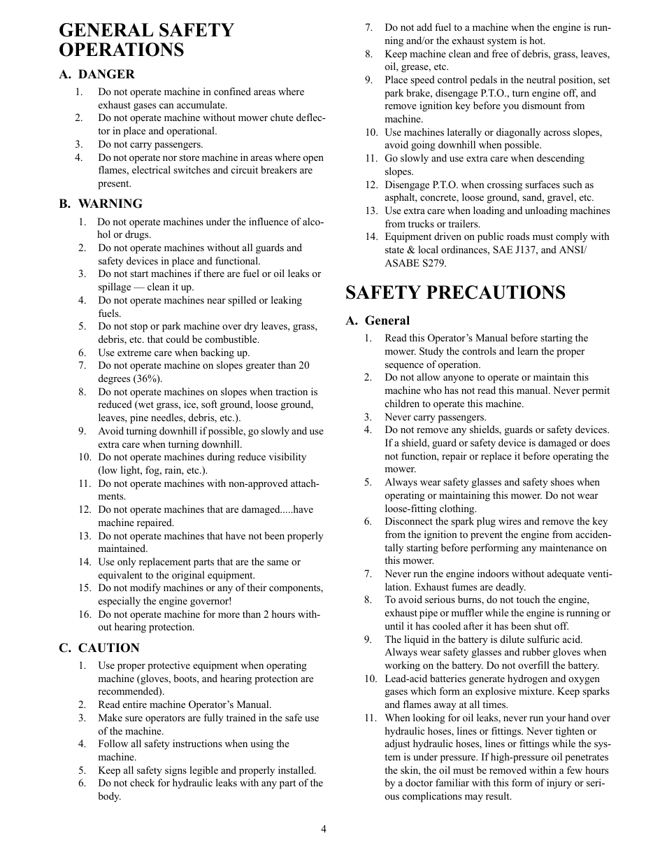 General safety operations, Safety precautions | Cub Cadet THE TANK S7237 User Manual | Page 4 / 32