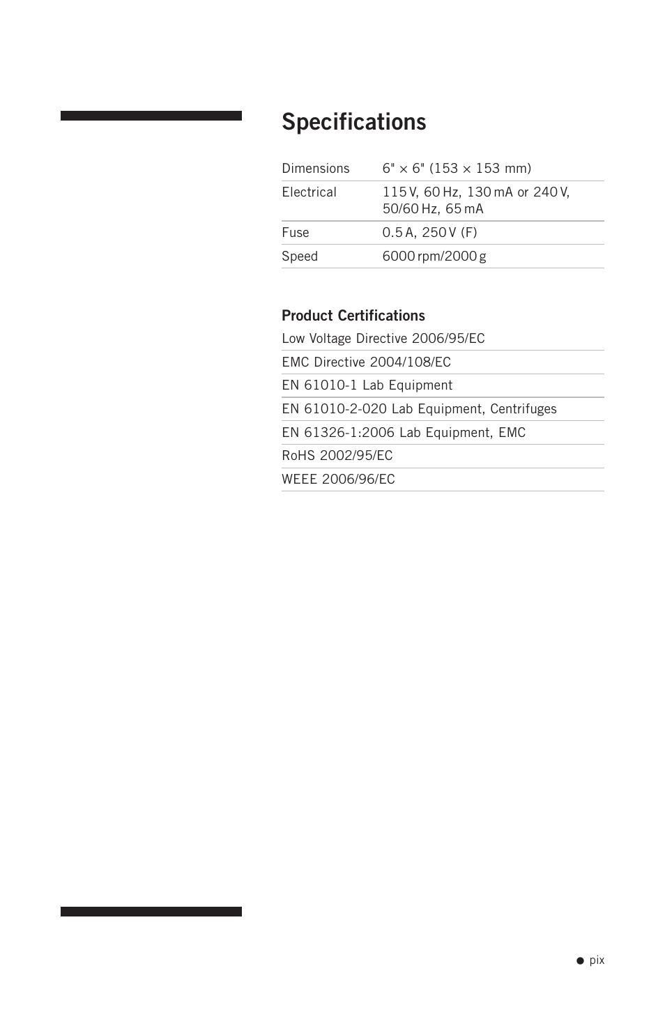 Specifications | Hoefer CF1000 User Manual | Page 10 / 15