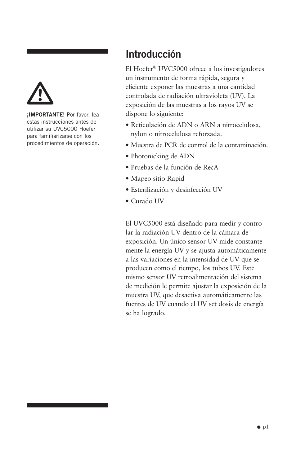 Introducción | Hoefer UVC5000 User Manual | Page 10 / 25