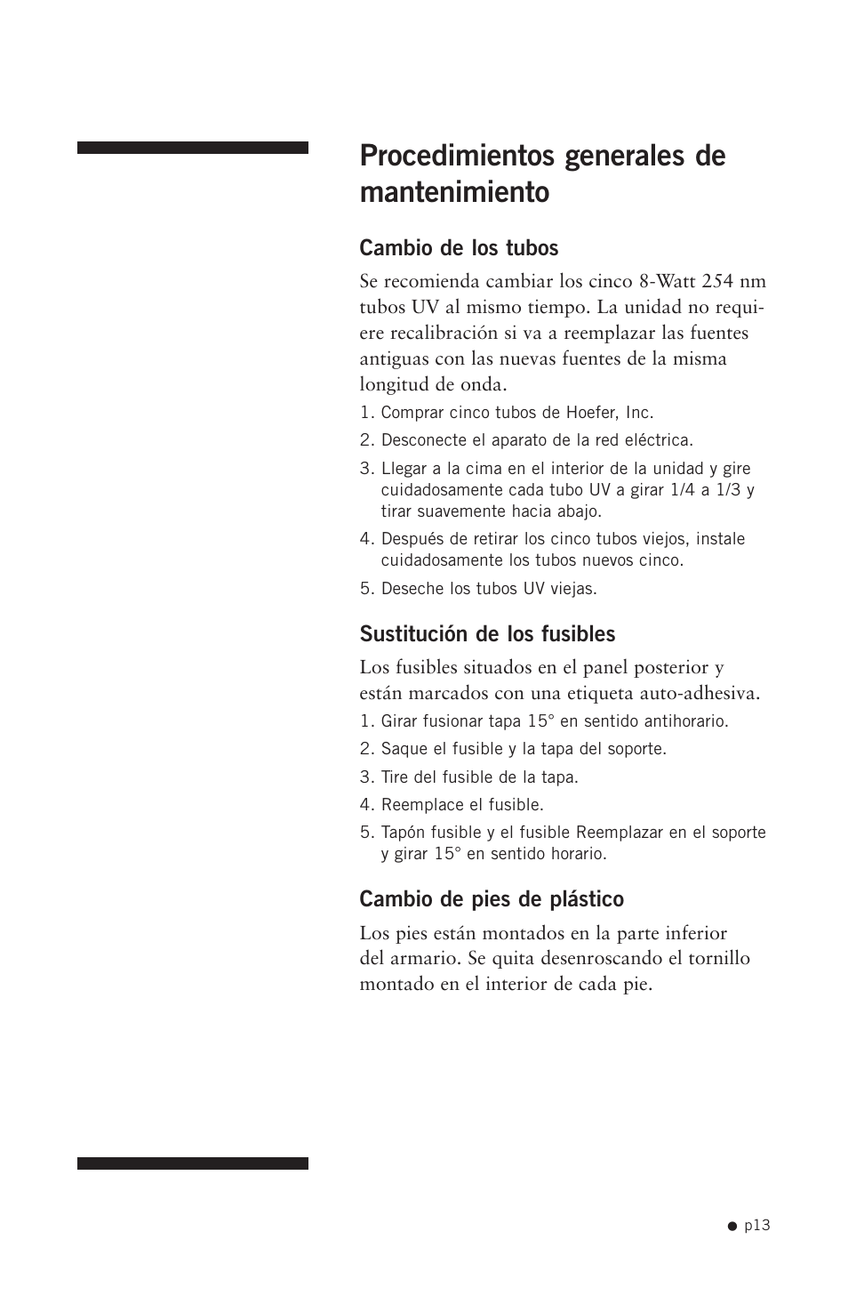 Procedimientos generales de mantenimiento | Hoefer UVC5000 User Manual | Page 22 / 25