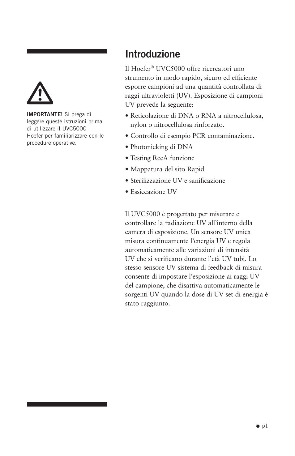 Introduzione | Hoefer UVC5000 User Manual | Page 10 / 25