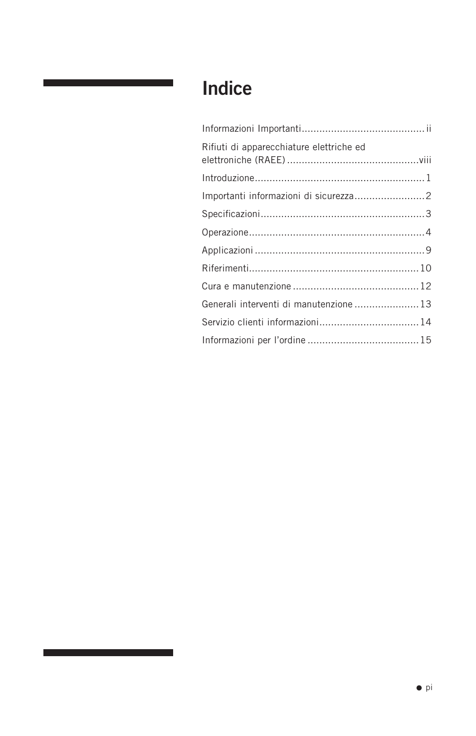 Indice | Hoefer UVC5000 User Manual | Page 2 / 25