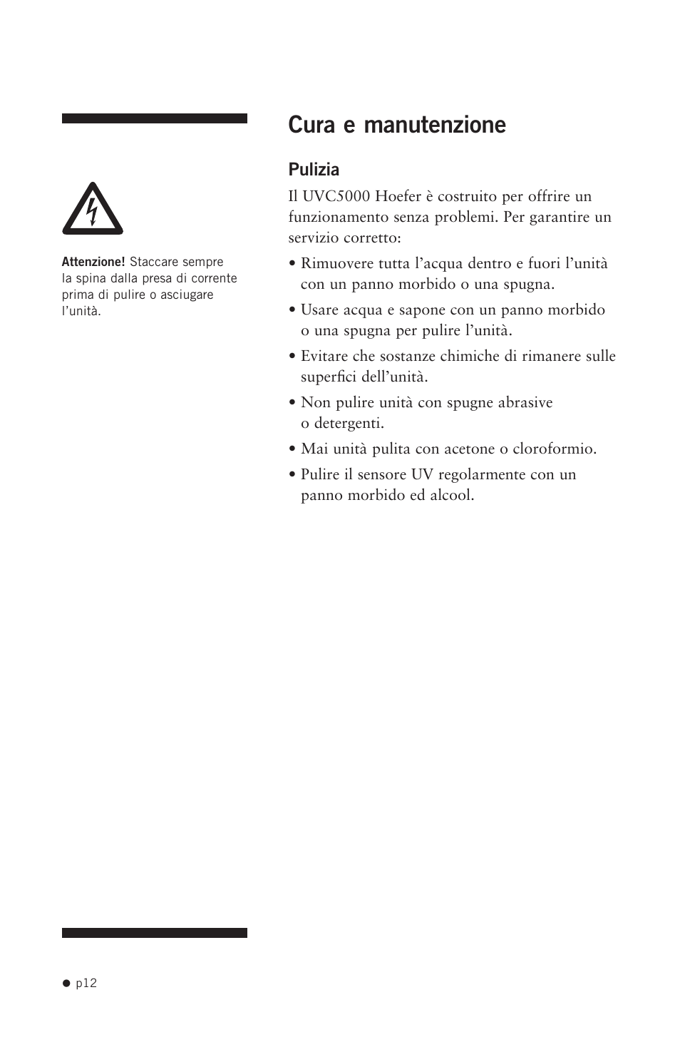 Cura e manutenzione | Hoefer UVC5000 User Manual | Page 21 / 25