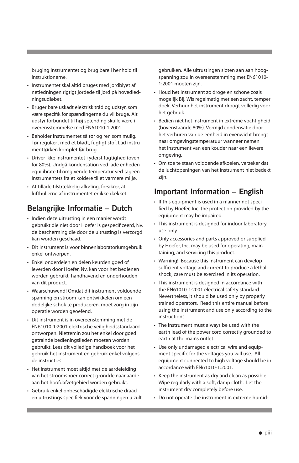 Belangrijke informatie – dutch, Important information – english | Hoefer UVC5000 User Manual | Page 4 / 25