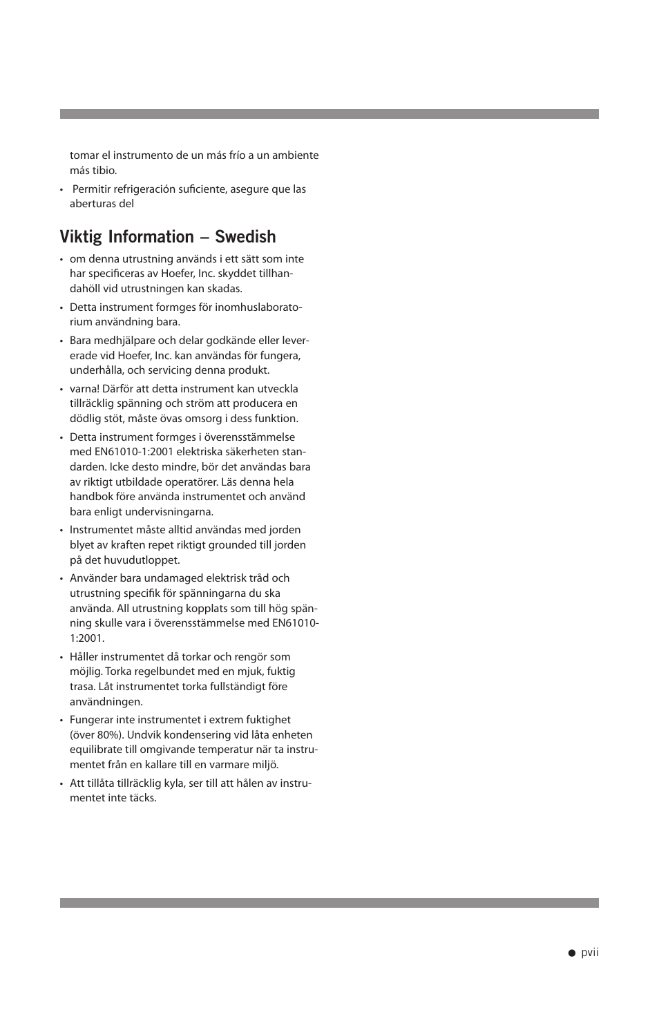 Viktig information – swedish | Hoefer UVC5000 User Manual | Page 8 / 25