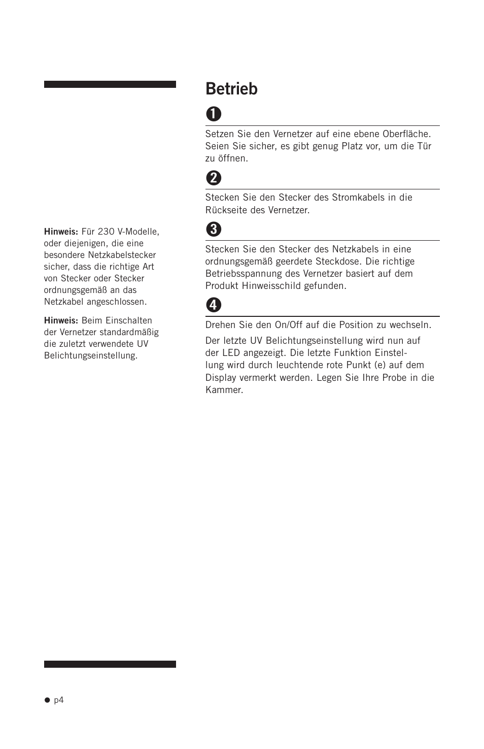 Betrieb, Betrieb 1 | Hoefer UVC5000 User Manual | Page 13 / 25