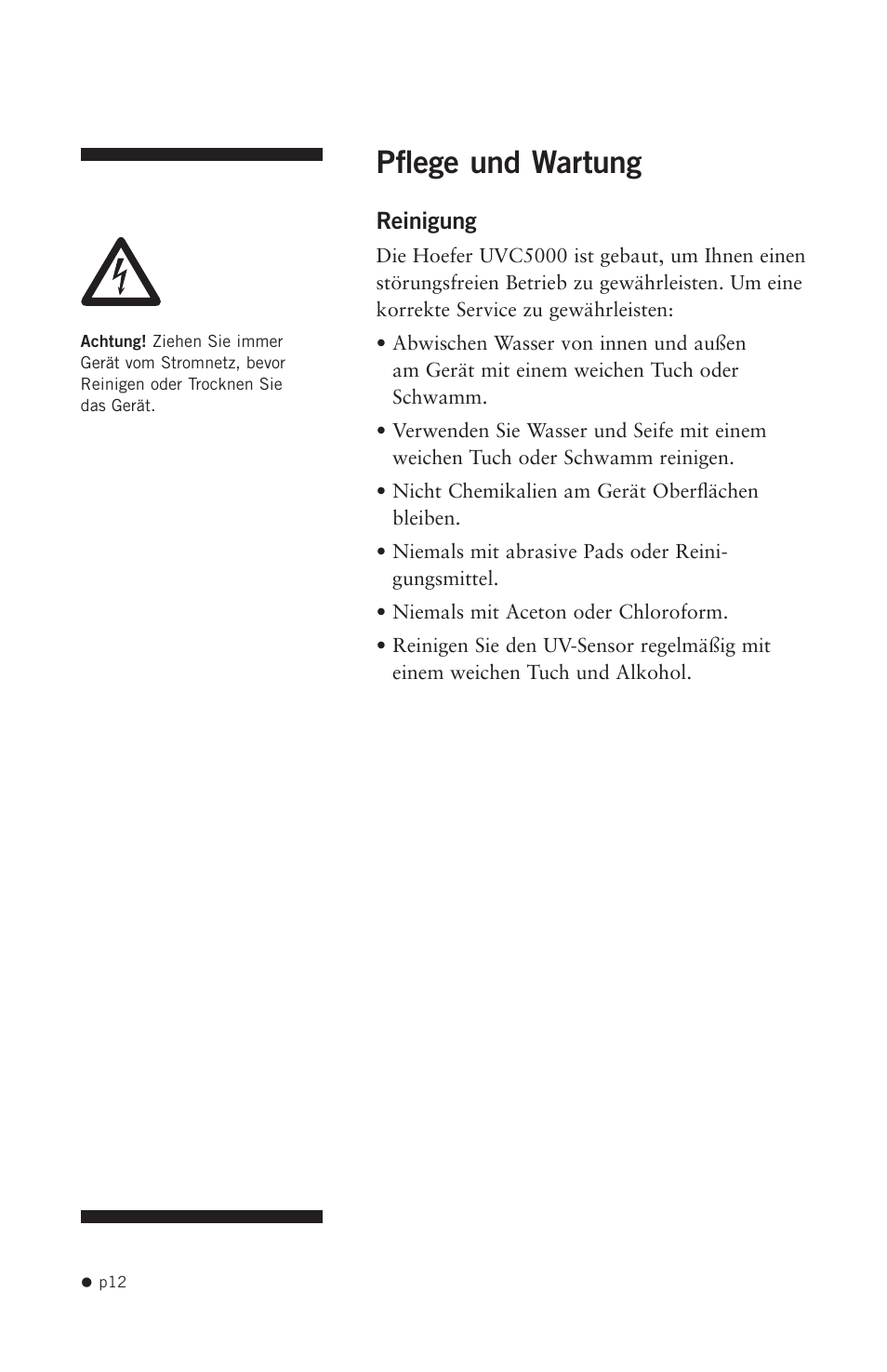 Pflege und wartung | Hoefer UVC5000 User Manual | Page 21 / 25