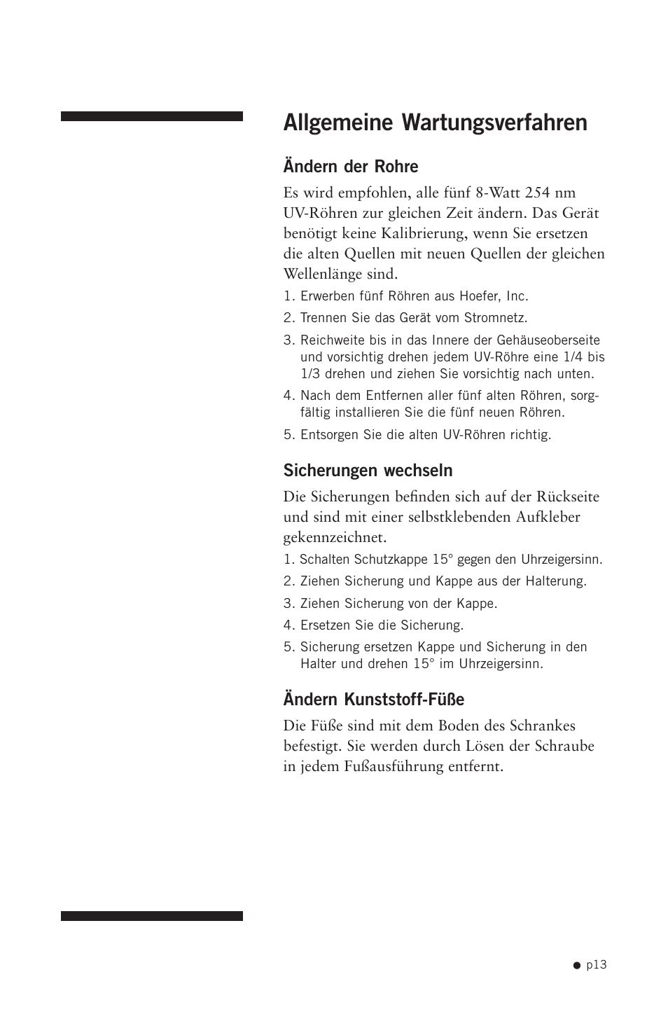 Allgemeine wartungsverfahren | Hoefer UVC5000 User Manual | Page 22 / 25