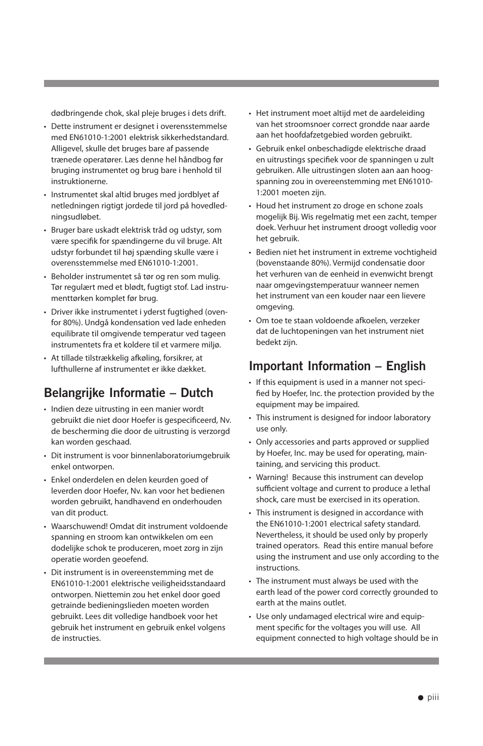Belangrijke informatie – dutch, Important information – english | Hoefer UVC5000 User Manual | Page 4 / 25