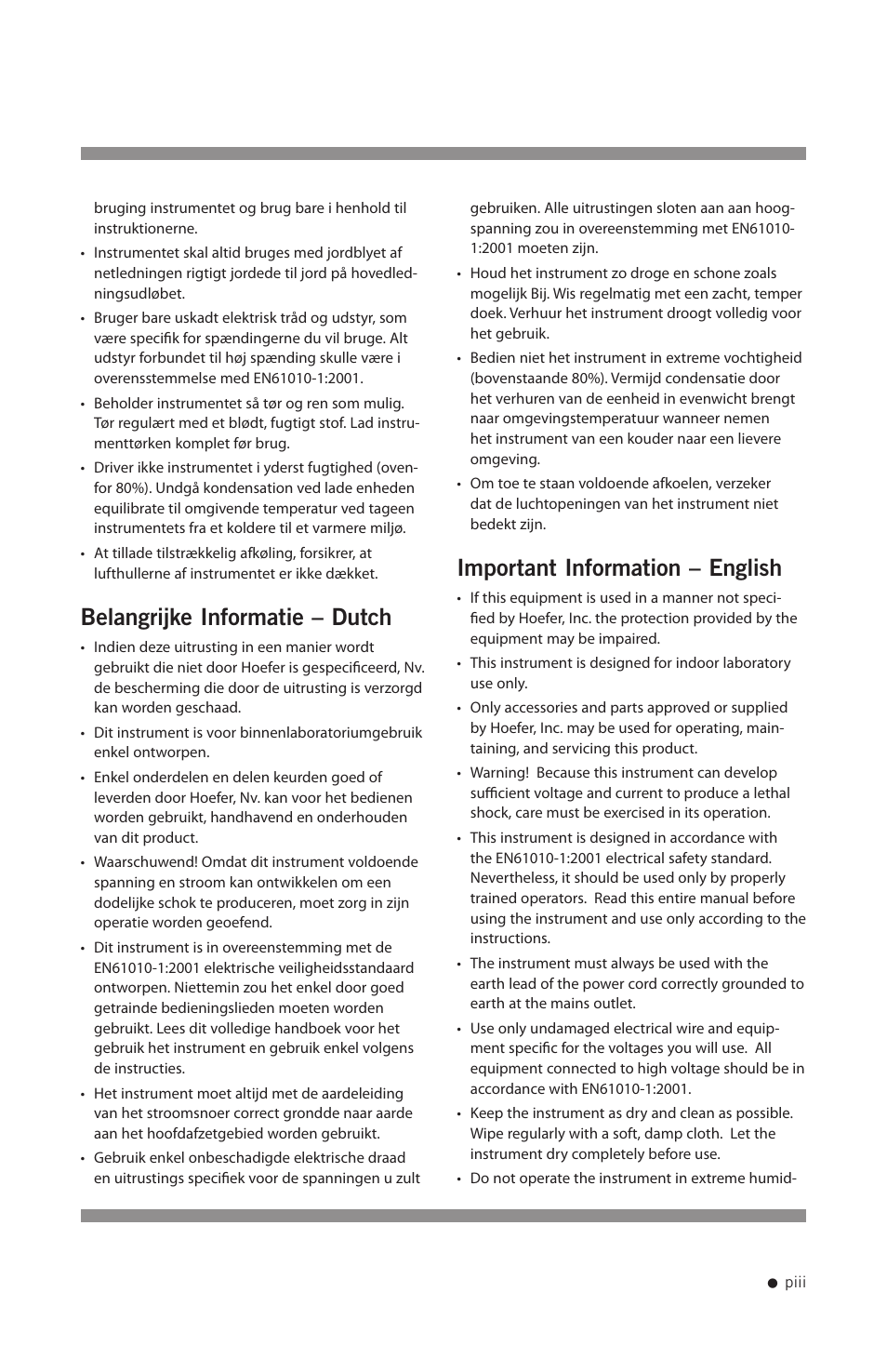 Belangrijke informatie – dutch, Important information – english | Hoefer UVC5000 User Manual | Page 4 / 25