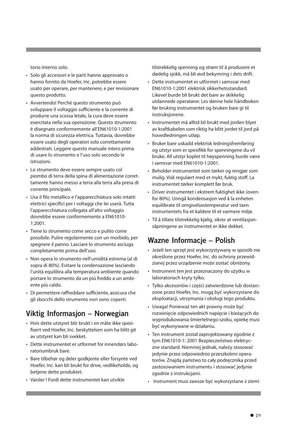 Viktig informasjon – norwegian, Wazne informacje – polish | Hoefer UVC5000 User Manual | Page 6 / 25