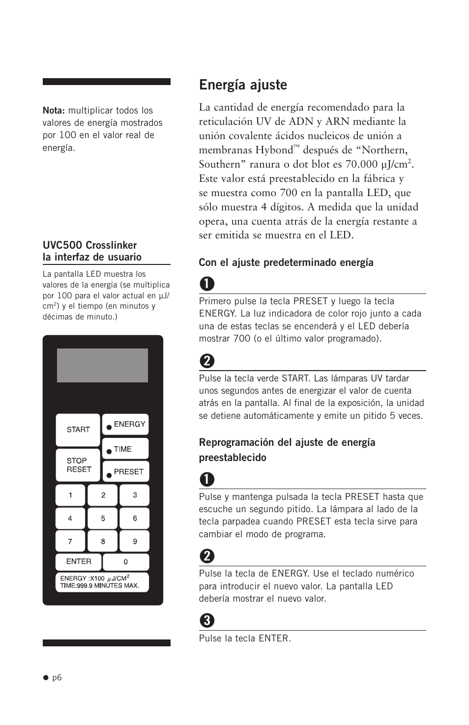 Energía ajuste | Hoefer UVC500 User Manual | Page 15 / 24