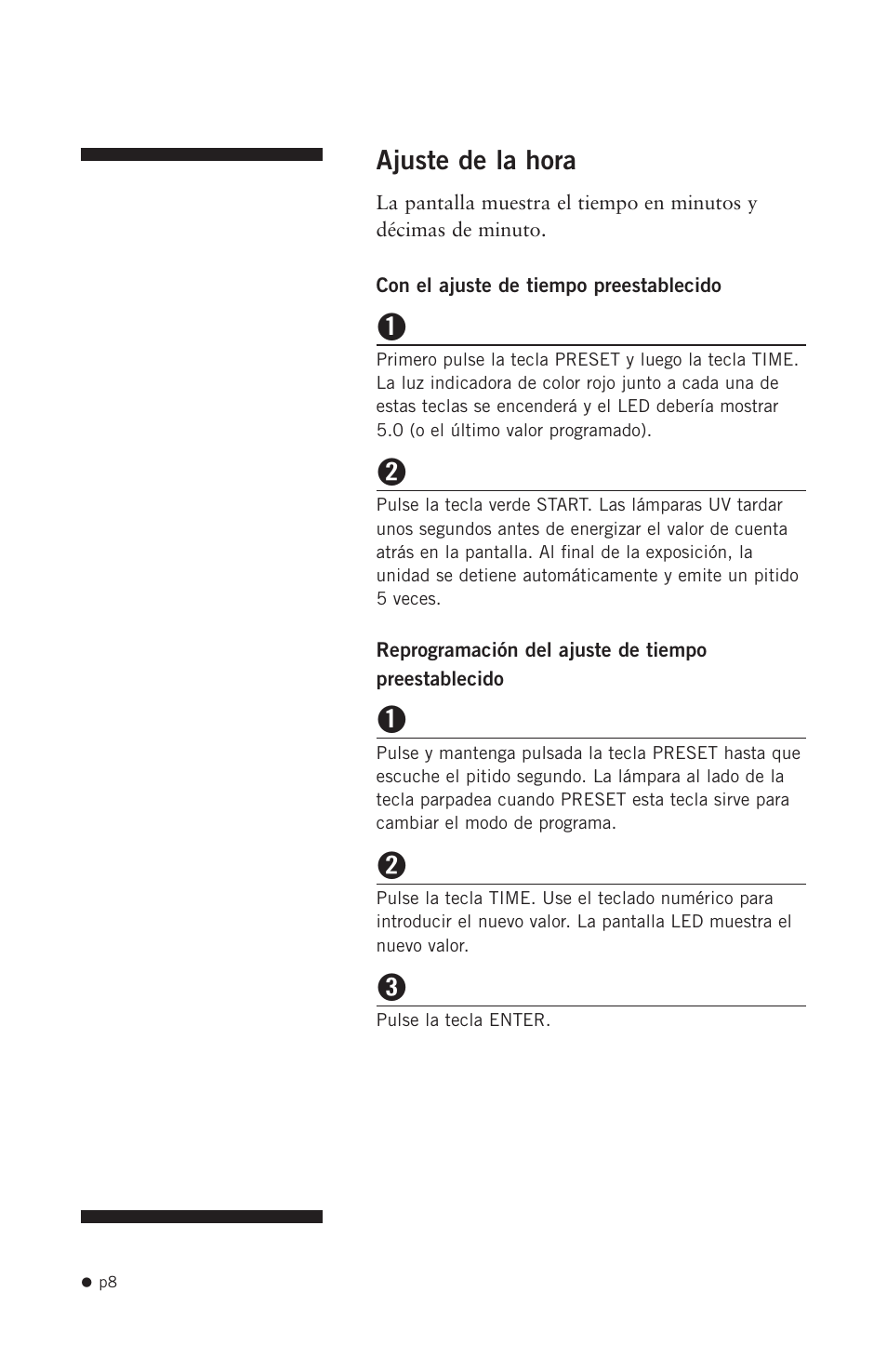 Ajuste de la hora | Hoefer UVC500 User Manual | Page 17 / 24
