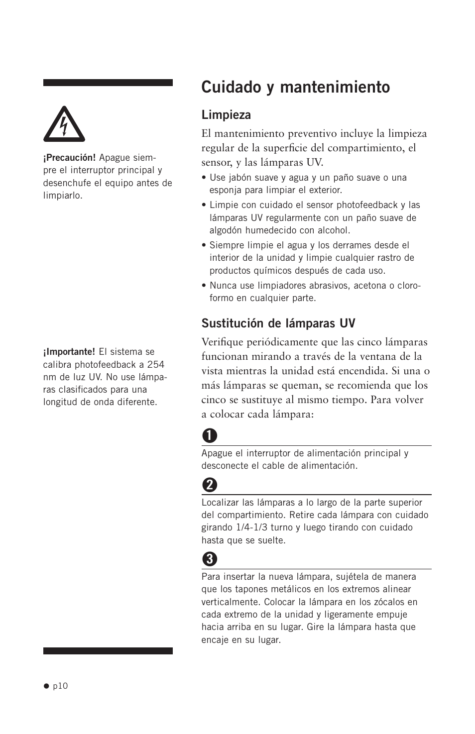 Cuidado y mantenimiento | Hoefer UVC500 User Manual | Page 19 / 24
