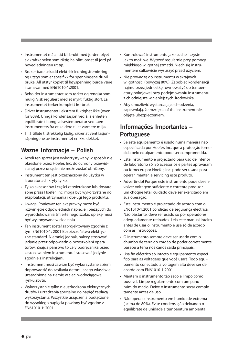 Wazne informacje – polish, Informações importantes – portuguese | Hoefer UVC500 User Manual | Page 7 / 24